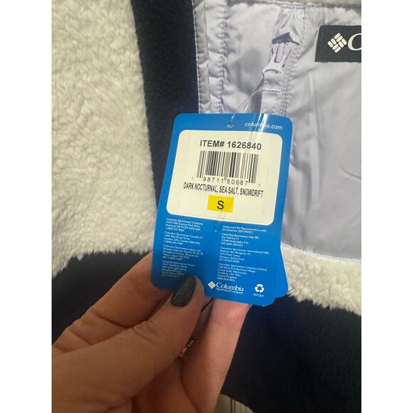 Columbia Sherpa Cropped Fleece Pullover Navy Blue White Women’s Size Small - Picture 4 of 11